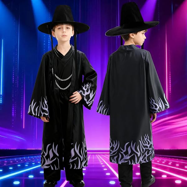XupQisut Kpop - Costume de cosplay pour garçon - Chanteur pop anime - Costume d'idole - Chapeaux noirs - Robe, haut, pantalon, jeu de rôle - Ensemble complet pour carnaval, Halloween, fête - 4