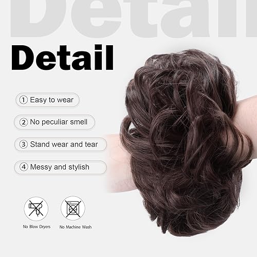 Miniatura 5 de 2 extensiones de cabello sintético estilo moño para mujeres y niñas, 2 piezas de extensiones de cabello sintético estilo moño sintético para uso