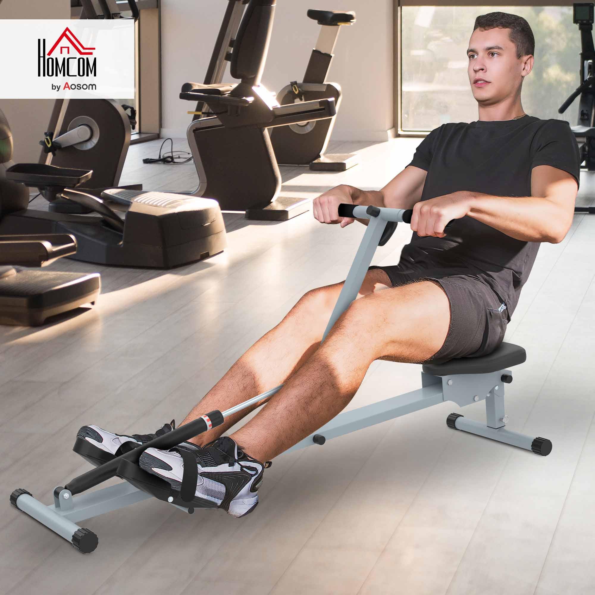 HOMCOM Rameur hydraulique à 12 niveaux de résistance, rameur d'appartement avec écran LCD, pédale antidérapante, charge 100 kg, pour maison, salle de gym, l'équipement d'entraînement d'intérieur, noir