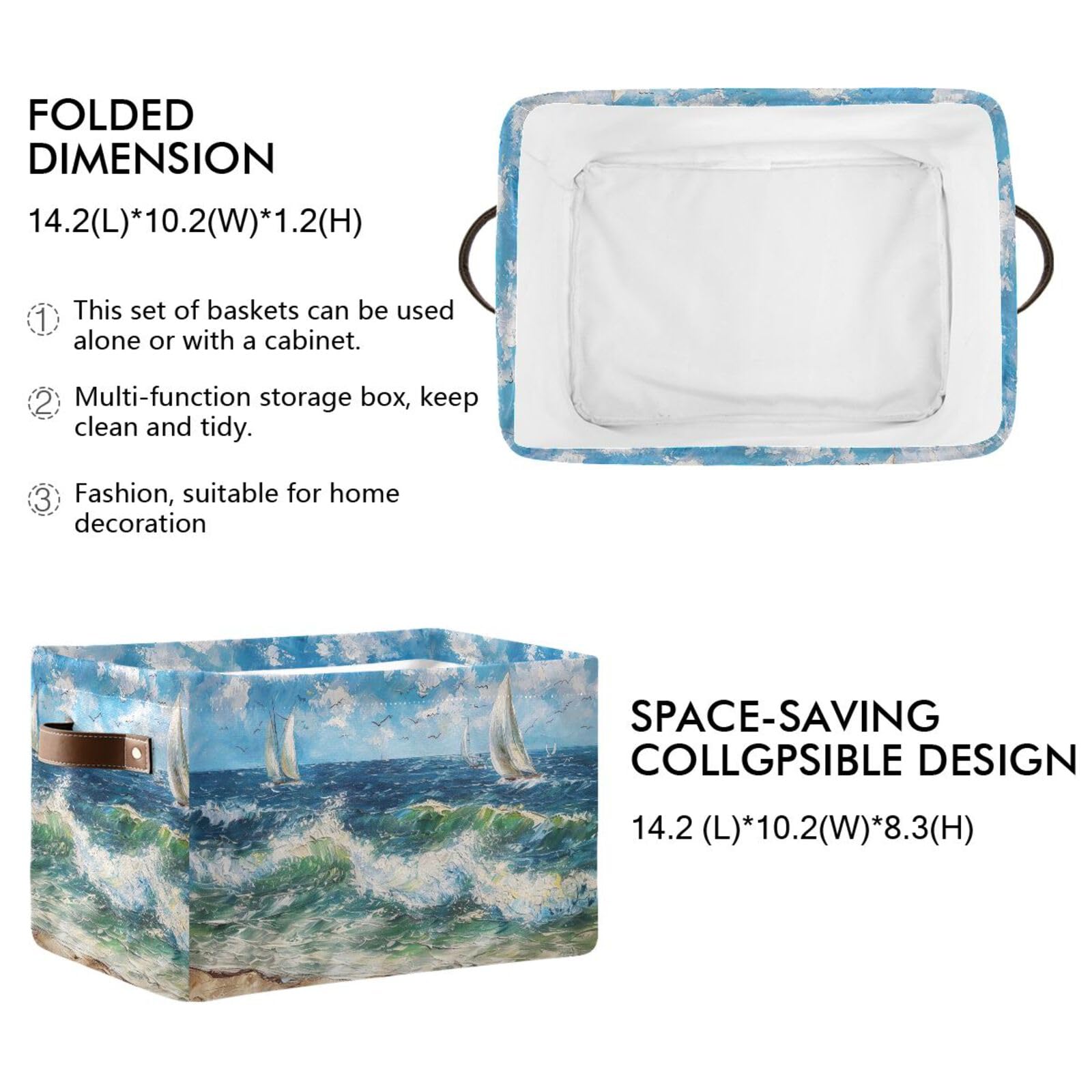 PaChyLuu Sailing Sailboat Storage Basket Bin Canvas Fabric Organizer Toys Basket with Handles for Home Office Nursery, Clothes, Gifts, 1 Pcs