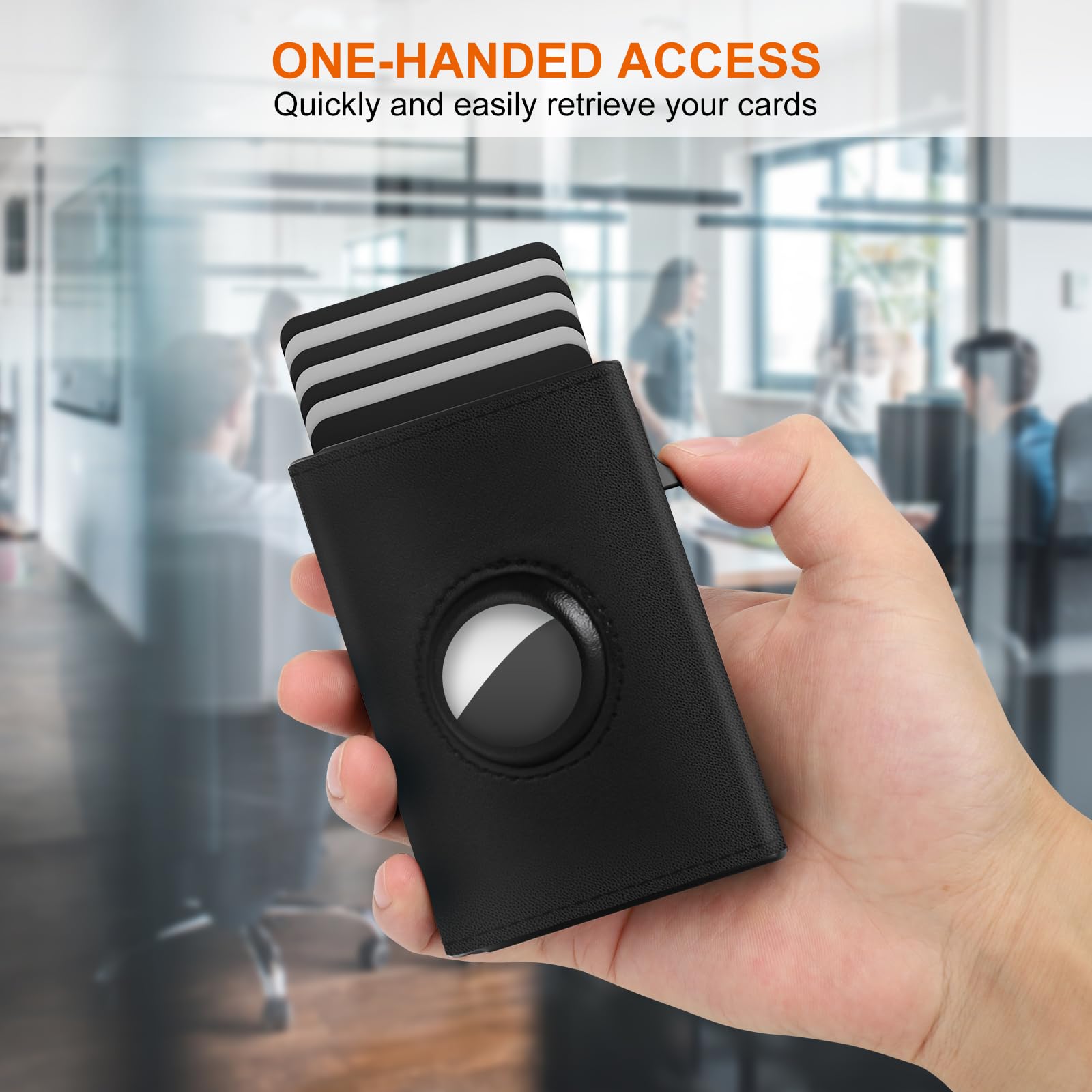Portafoglio AirTag Uomo, Porta Carte di Credito, Blocco RFID, Portacarte Uomo Pop-up, Portafoglio Uomo Pelle Portamonete e Contanti, Capacità per 9-14 Carte | Finestra ID | Slot per Contanti