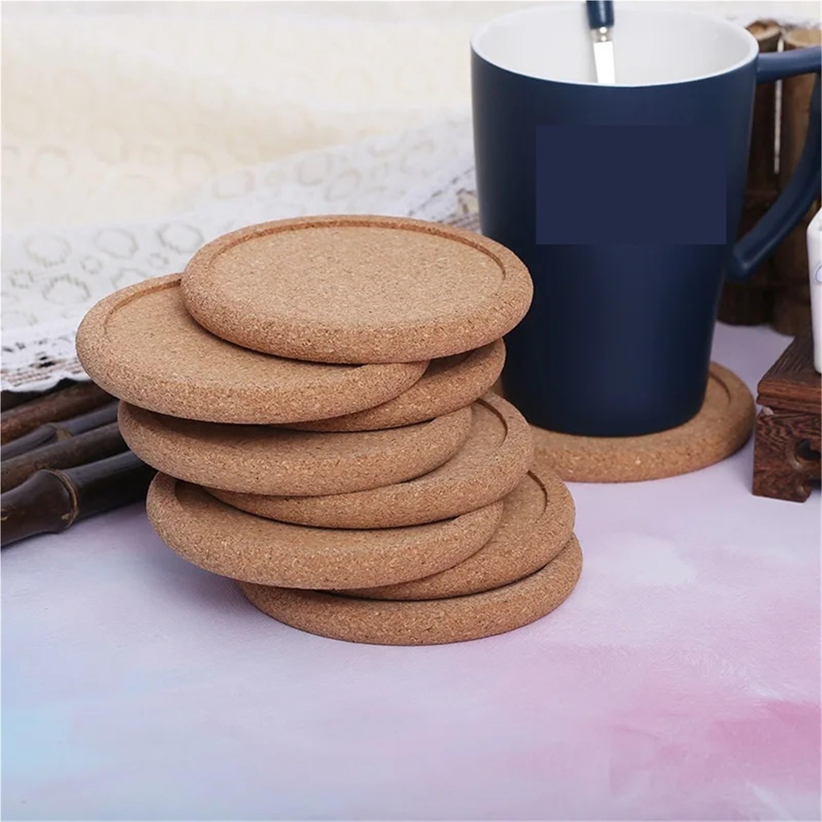 sous-Verres Dessous de Verre Ronds en liège for Tasse à thé, 10 pièces, Tapis for Tasse à café, napperons for Boisson, Tapis de Table à vin, décor pour La Maison, Le Bureau