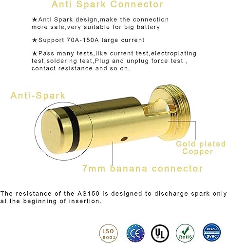 Miniatura 4 de SoloGood 6pairs Amass AS150 macho hembra anti chispa conector chapado en oro Banana Plug Set para batería ESC y carga plomo