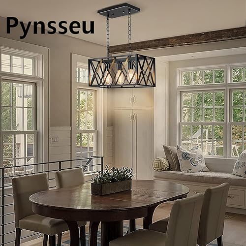 Miniatura 2 de Pynsseu - Iluminación colgante para isla de cocina industrial, rectangular, estilo vintage rústico, lámpara colgante de 3 luces, para cocinas de
