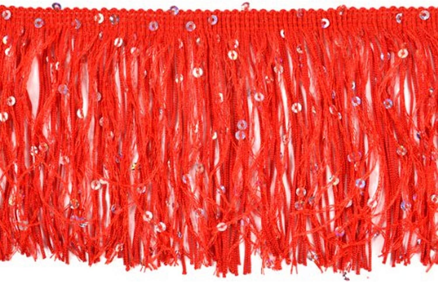 Expo International 12-Yard Starlight Hologram Sequin Chainette Fringe Trim, 4-Inch, Red