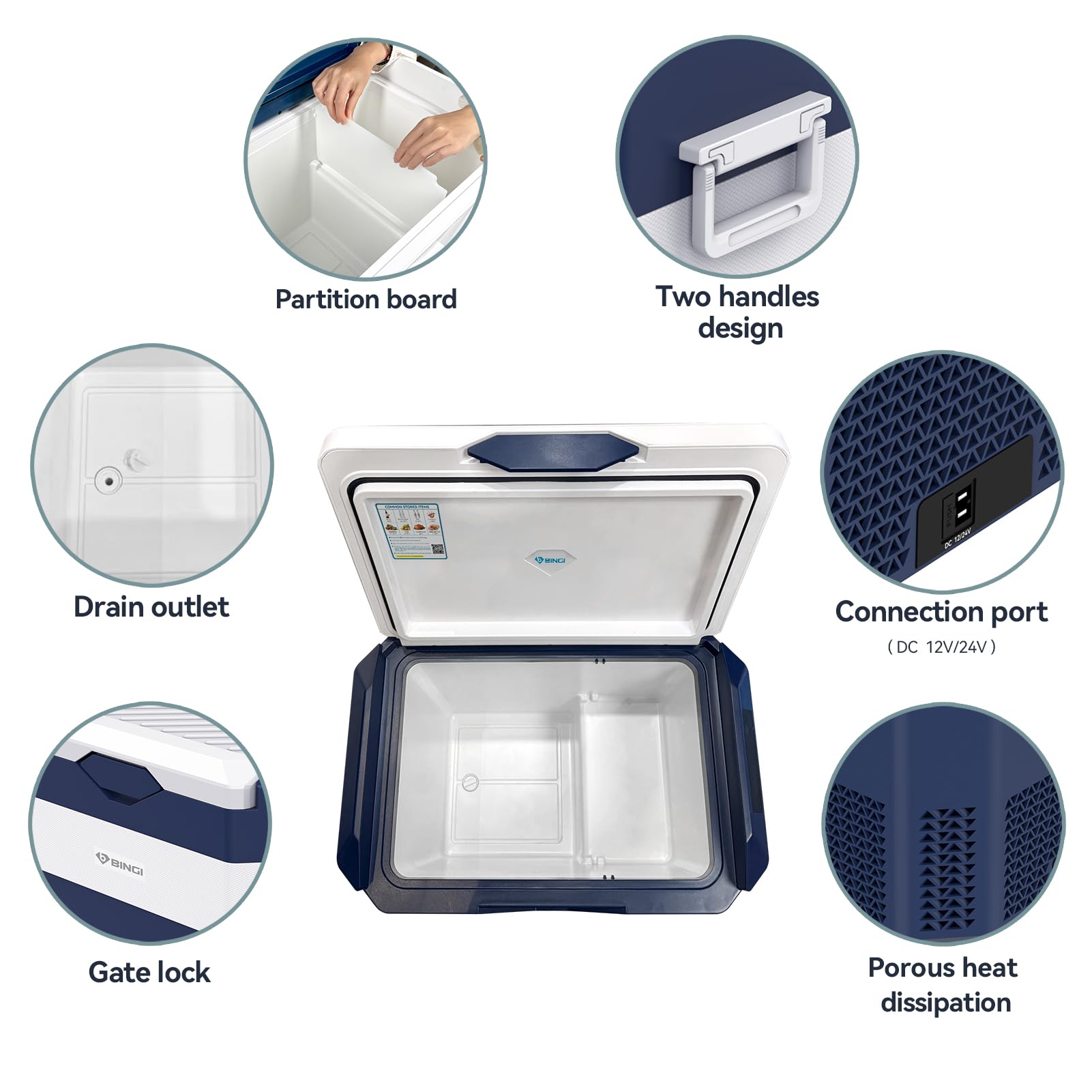 BINGI Glacière Electrique 42L à Compression avec Refroidissement Rapide Jusqu'à -18°C, 12V/24V/220V, Pour Camping-Car, Van, Camion, Bateau, Voiture, Maison, Camping