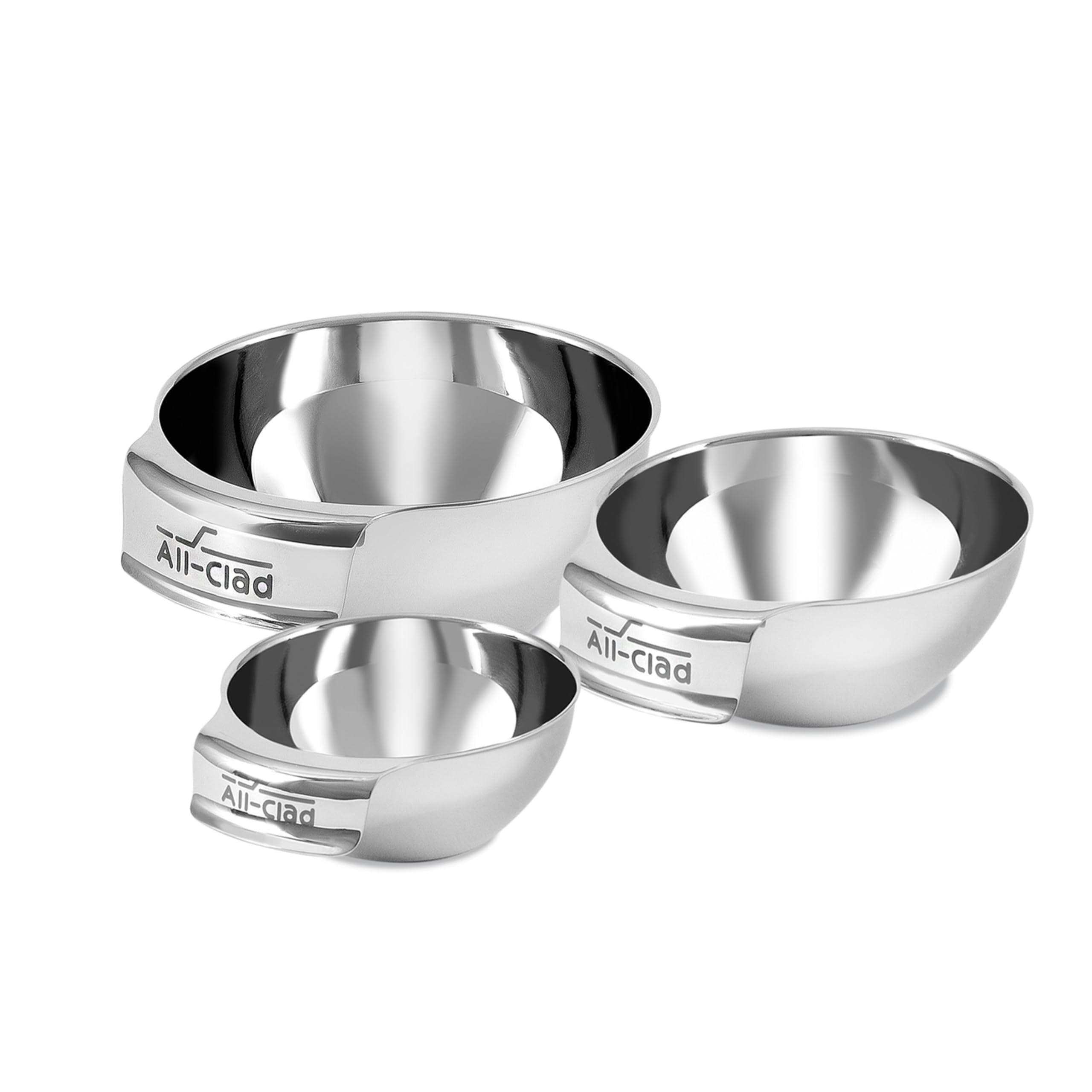All-Clad Kitchen Essentials Stainless Steel Mini Measuring Bowl Set 3 Piece, Includes 1, 1/2 and 1/4 Stackable Measuring Cups, Gadgets for Cooking & Baking, Cookware Tools, Dishwasher Safe, Silver