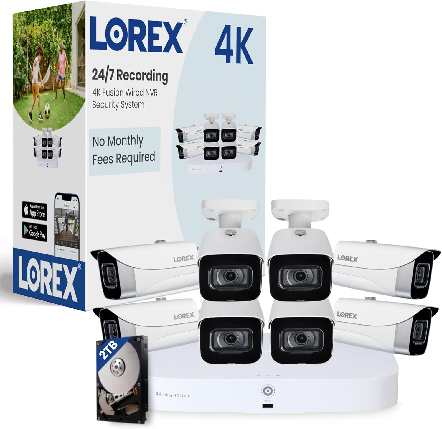 Lorex Fusion 4K Security Camera System w/ 2TB NVR - 8 Channel PoE Wired Home Security System w/Metal Bullet Camera - Color Night Vision, Privacy Masking, Easy Area Search, Weatherproof Surveillance