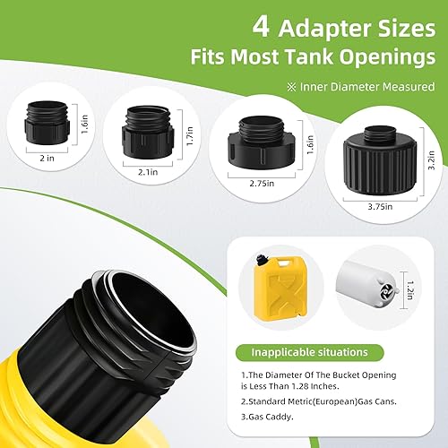 Miniatura 5 de Automatic Fuel Transfer Pump, 3.2 Gallon per Min, includes 51'' Fuel Transfer Hose & 4 Can Adapters, Battery or USB Powered, Portable Auto Shut-off