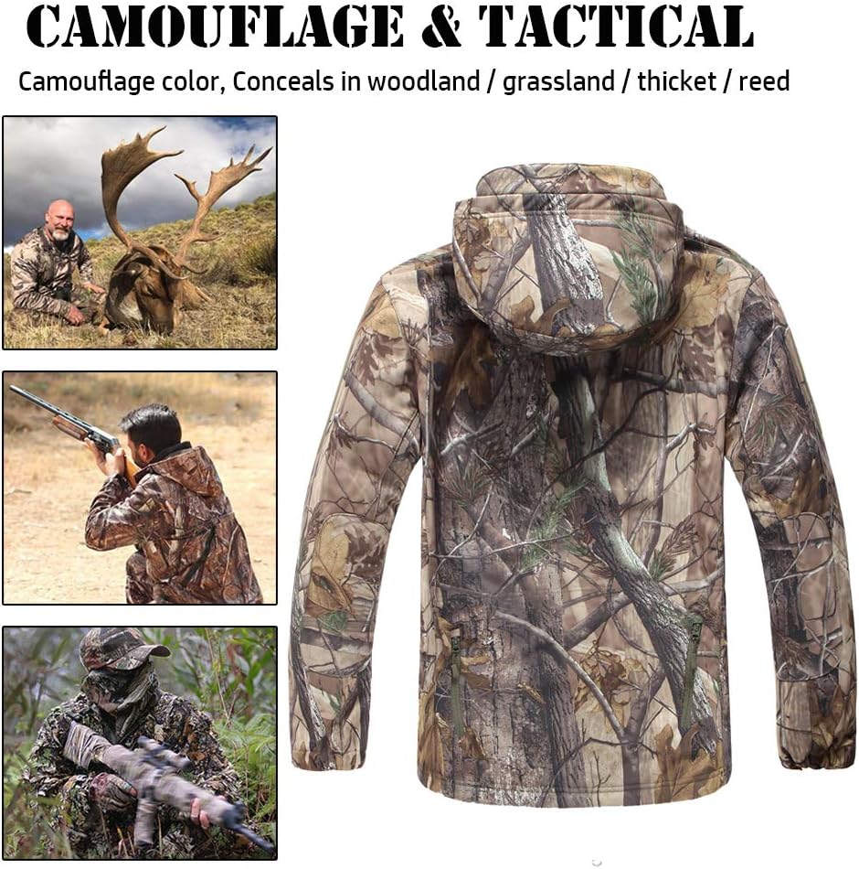 ReFire Gear Men's Soft Shell Military Tactical Jacket Outdoor Camouflage Hunting Fleece Hooded Coat - Image 3