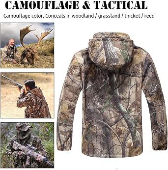 ReFire Gear Men's Soft Shell Military Tactical Jacket Outdoor Camouflage Hunting Fleece Hooded Coat