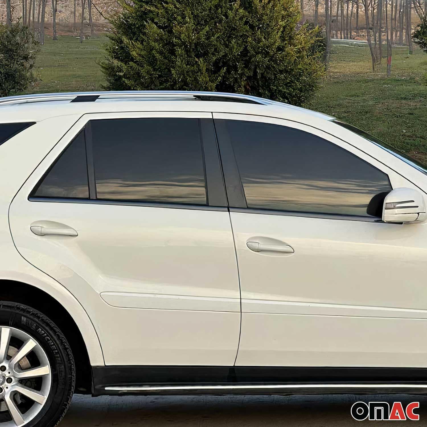 OMAC Fensterleisten Zierleisten kompatibel mit Mercedes ML 2005-2011 Edelstahl Dunkel 4tlg