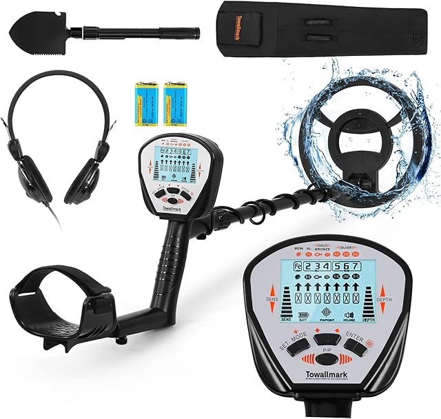 Metal Detector for Adults & Kids, Waterproof IP68 Gold Detector Professional, 25.4cm Search Coil & 25.4cm Depth Detection, High Accuracy Pinpoint & DISC & All Metal Mode for Treasure Hunting