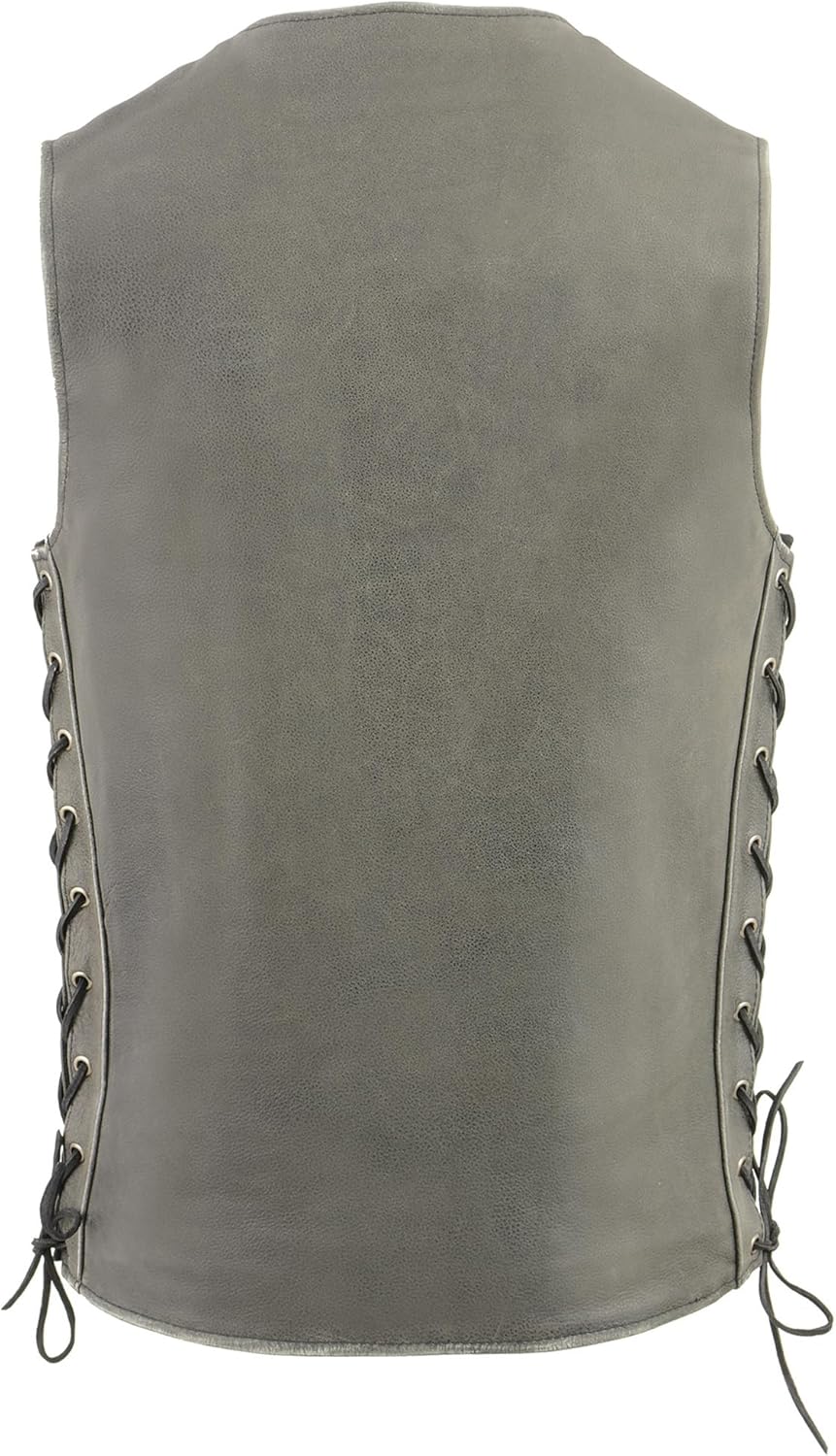 Milwaukee Leather Men's Distressed Gray MLM3521 Straight Bottom Side Lace Leather Vest