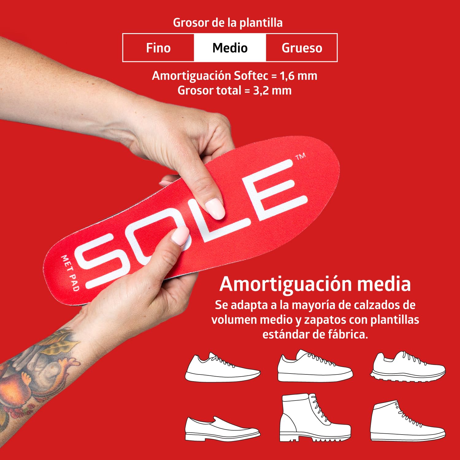 Plantillas SOLE Active Medium - Plantillas ortopédicas de soporte para el arco del pie para aliviar la metatarsalgia y el neuroma - Talla 6 para hombre/talla 8 para mujer, 1 par