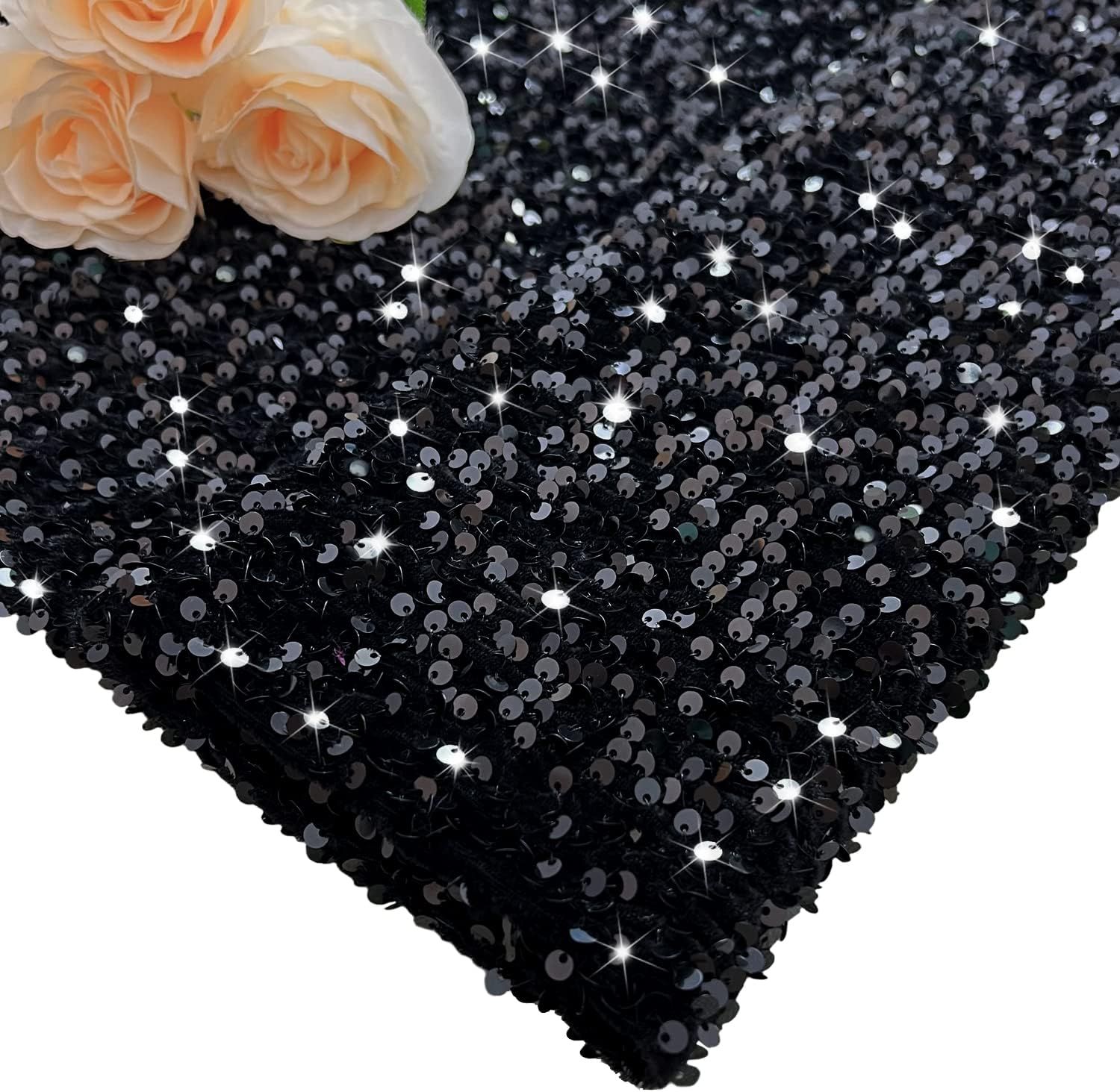 Sequin Fabric for Crafts Black Fabric by the Yard 1 Yard Sequins Fabric Metallic Material for Dresses Glitter Quilting Fabric for Sewing Thick Velvet by the Yard Sparkle Cushion Fabric DIY Arts