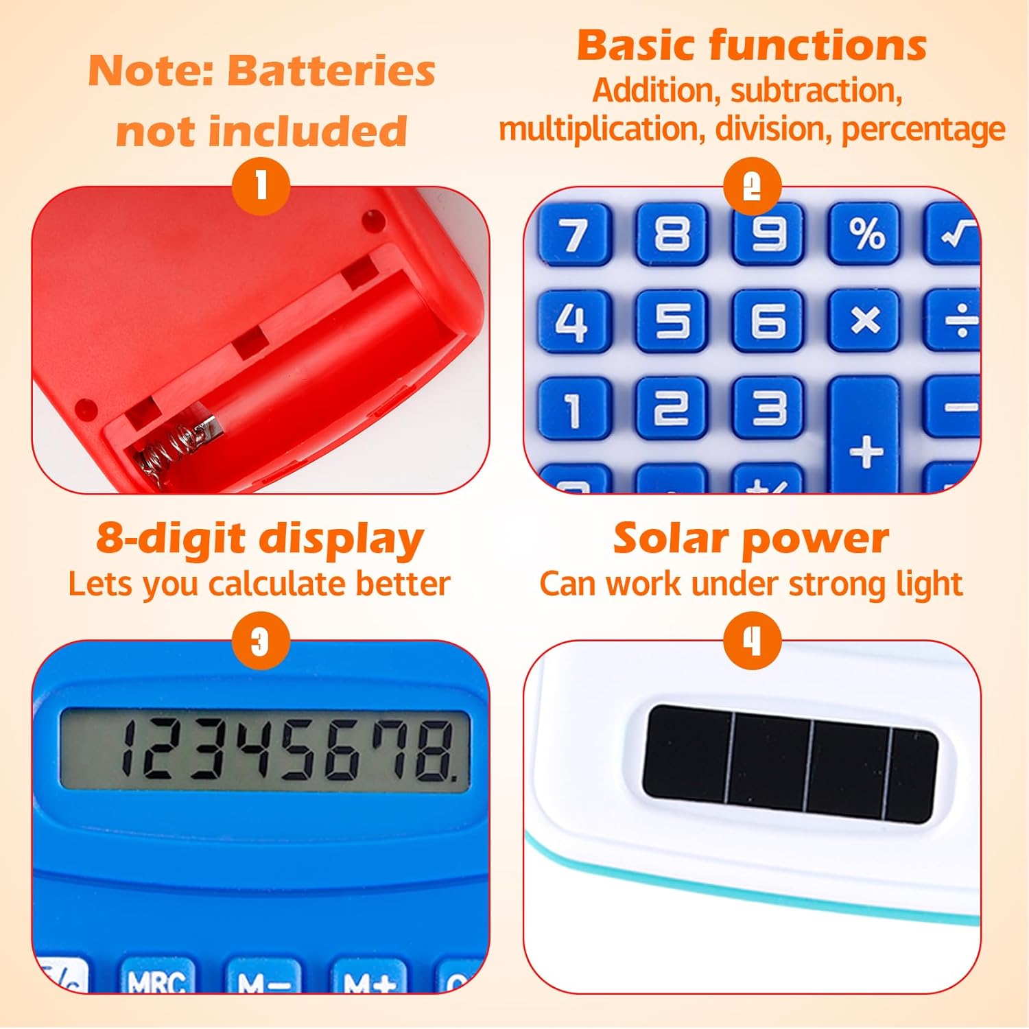 48 Pcs Pocket Calculator,8 Digit Display Solar Battery Dual Power Desktop Calculators,Pocket Size Basic Calculators,Mini Calculator for Students Home Office,3 Styles