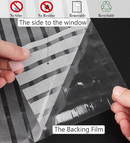 Miniatura 4 de LEMON CLOUD Película de privacidad para ventana, autoadhesiva, sin pegamento, patrón de rayas esmeriladas, película decorativa de vidrio de