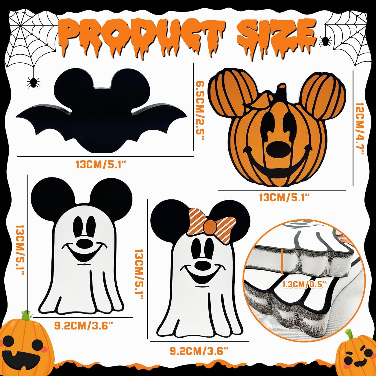 4pcs Ghost Halloween Decorations for Indoors, Cute Mouse Spooky Centerpiece Table Decorations, Wooden Bat Pumpkin Tiered Tray Decor, Wooden Table Decor for Home Halloween Party