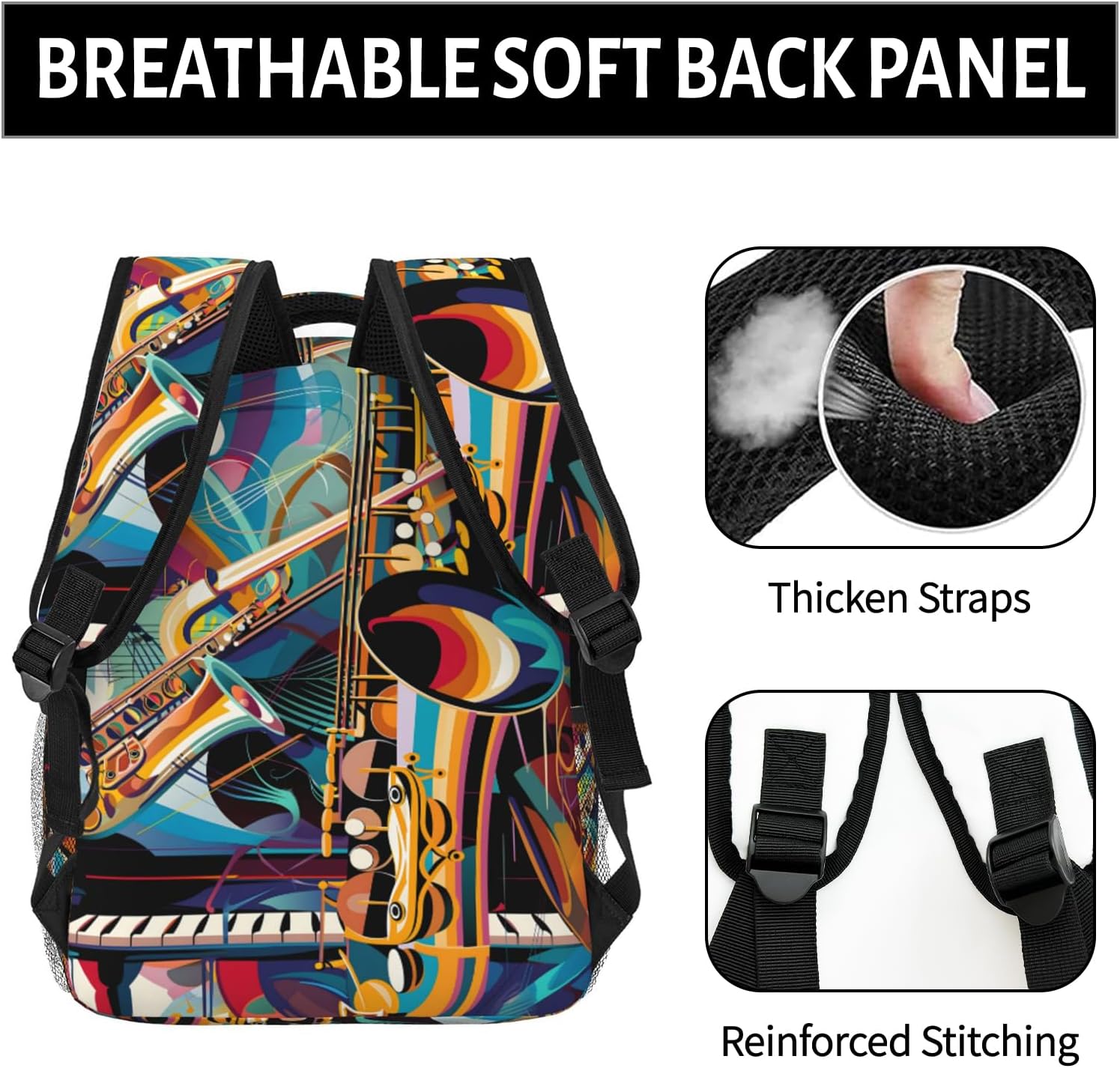 Music Backpack, Travel Backpacks Laptop Rucksack for Women, School Bookbag for Kids Girls Boys Teens, Colorful Instrument Back Pack Accessories Bag for Work, Ideal Gifts for Musicians Lovers