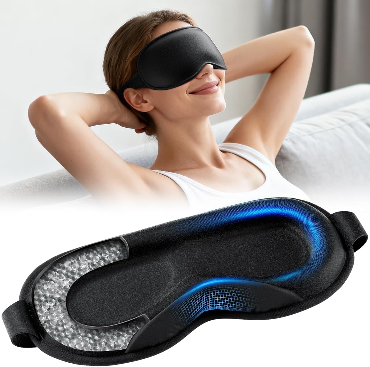 Weighted Eye Mask for Sleeping - Sleep Mask for Women & Men, Blackout 3D Contoured Sleeping Mask for Side Sleeper, Zero Pressure Soft Night Eye Cover with Adjustable Strap for Travel, Black