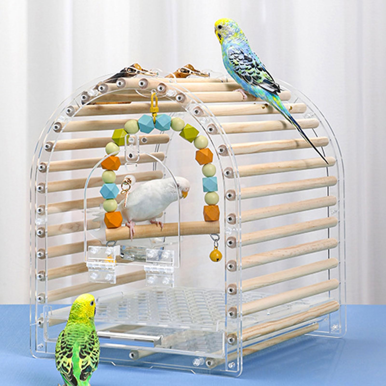 Jaula de viaje de mano para loros pequeños, acrílico transparente para agapornis, caja de transporte portátil para pájaros acrílicos Conure para pájaros ventilados para viajes