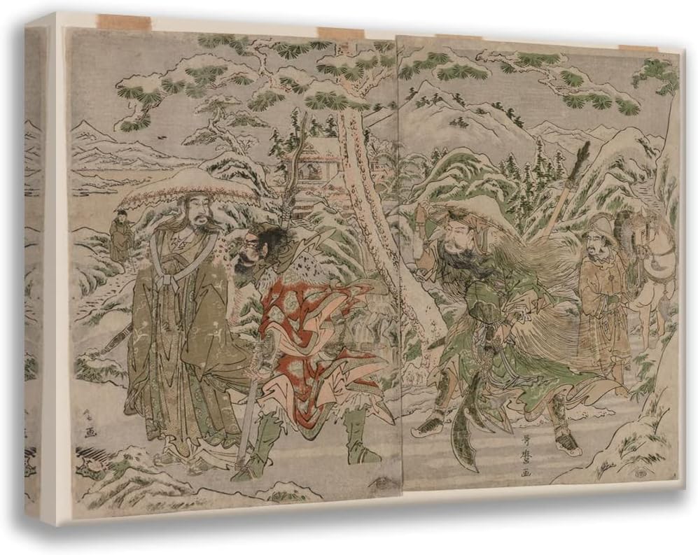 ArtDirect Kitagawa Utamaro 18x14 Gallery Wrapped Canvas Museum Art Print Titled: Winter Scene from The Romance of The Three Kingdoms (C. 1790)