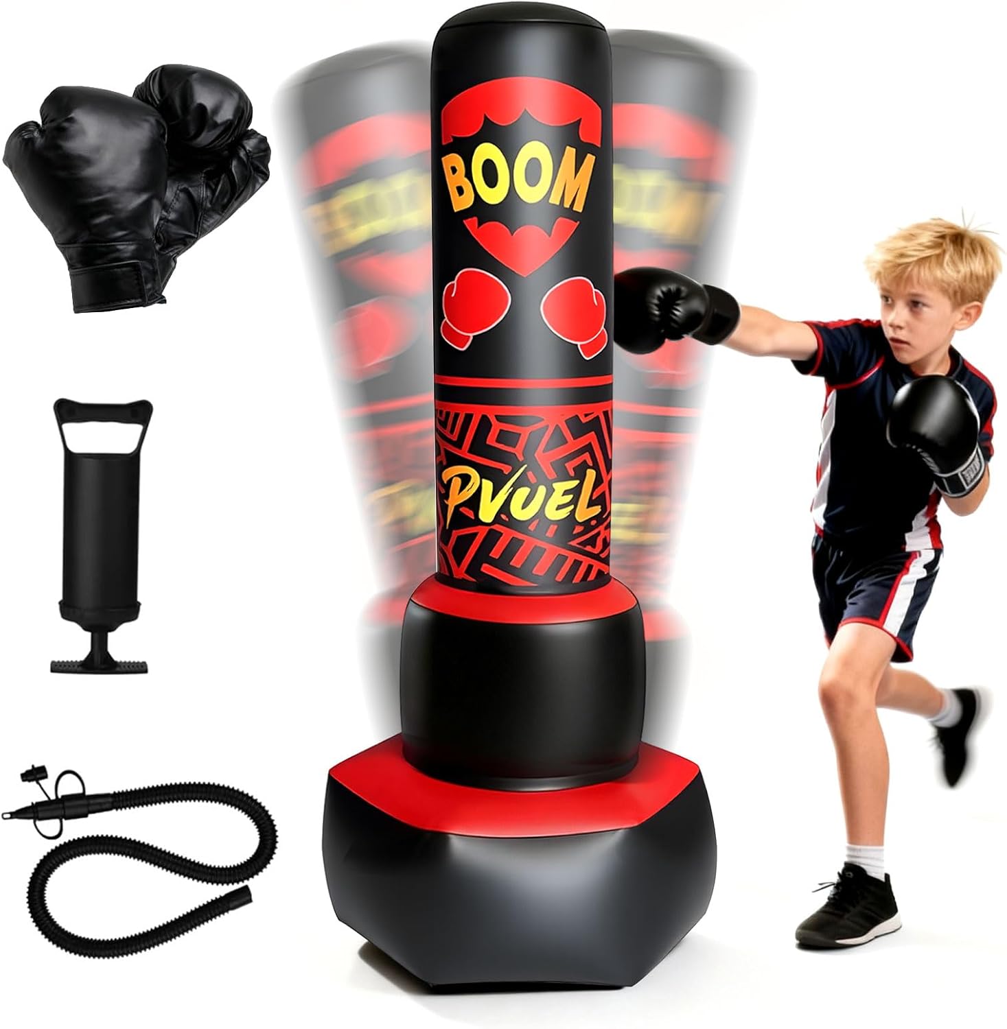 FONESO Kids Inflatable Punching Bag with Boxing Gloves, 67 Inch Larger Stable Boxing Bag Set, Karate Taekwondo MMA Training Equipment, Birthday Gifts for Boys Girls Age 6-12