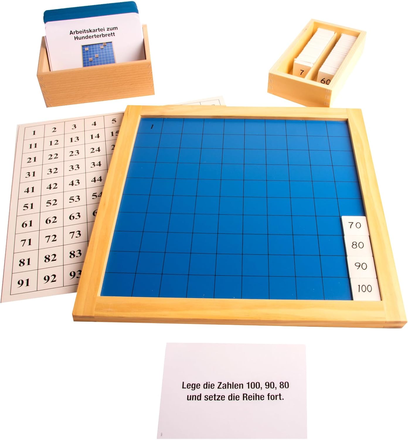 Hunderterbrett mit Arbeitskartei, 100 Auftragskarten - Montessori