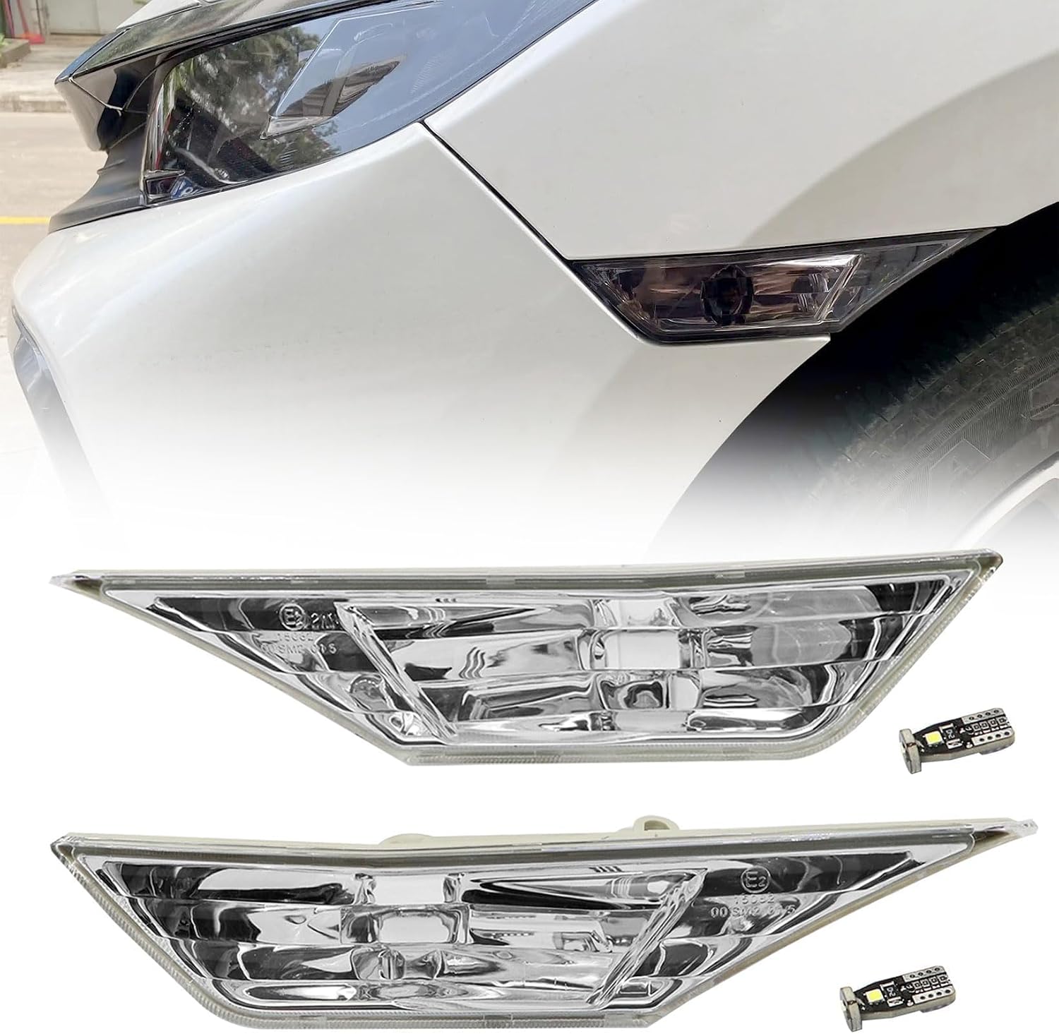 NLQR Side Marker Turn Signals Light With Led Bulbs Compatible with Honda Civic Sedan Coupe Hatchback 2016 2017 2018 2019 2020 2021 2022 34300-TET-H01 34350-TET-H01