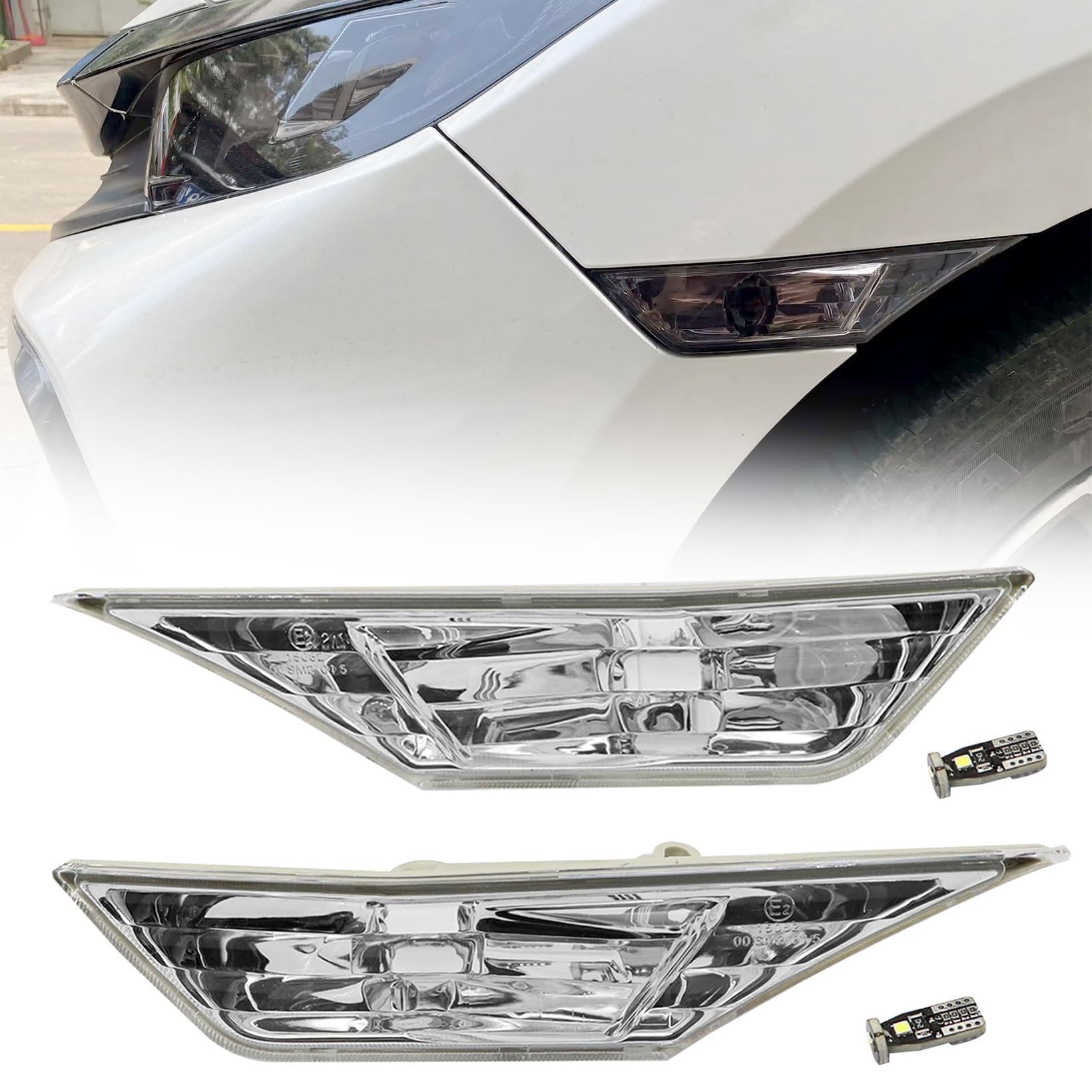 NLQR Side Marker Turn Signals Light With Led Bulbs Compatible with Honda Civic Sedan Coupe Hatchback 2016 2017 2018 2019 2020 2021 2022 34300-TET-H01 34350-TET-H01