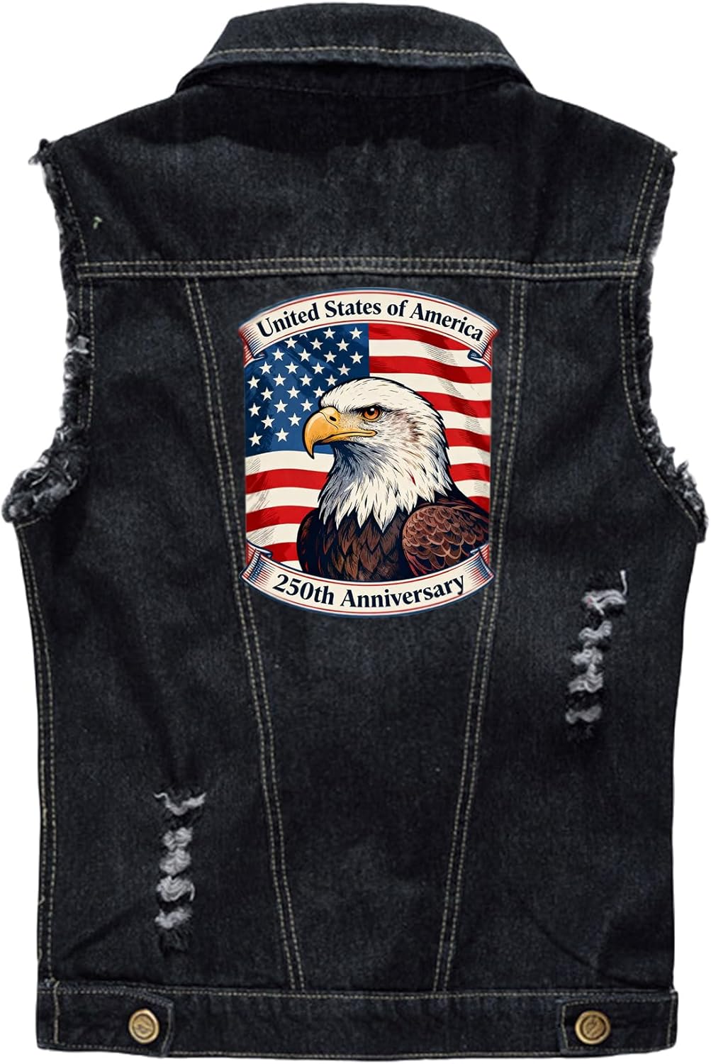 Idopy Men`s American Flag Retro Ripped Denim Jeans Vest Sleeveless Jacket