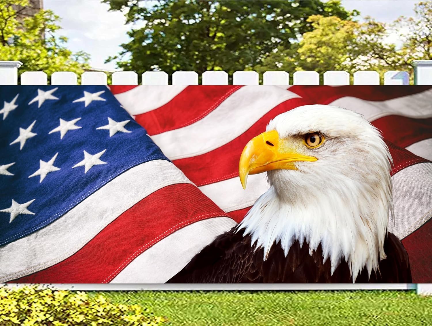 8 x7 ftIndependence Garage Door Decorations, USA Flag Eagle 4th of July Garage Outdoor Decoration, Red White Black Blue Fourth of July Banner Outdoor Party Supplies with Rope