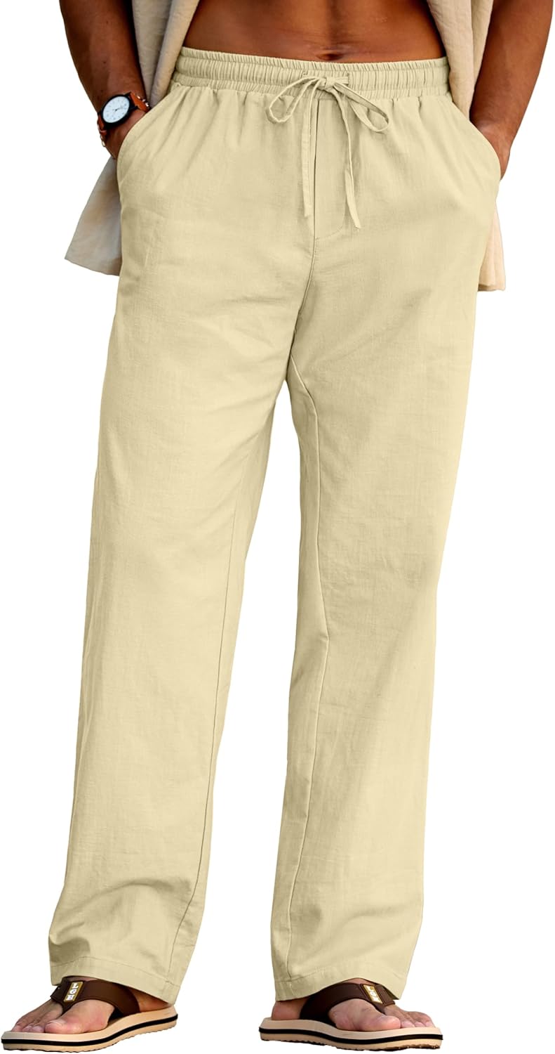 Sailwind Men's Casual Linen Pants Beach Summer Drawstring Elastic Waist Lightweight Pants - Image 5