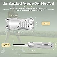 Vista 3 de Skylety 4 piezas herramienta de reparación de divot de golf plegable de metal con botón emergente magnético, marcador de bolas de acero inoxidable