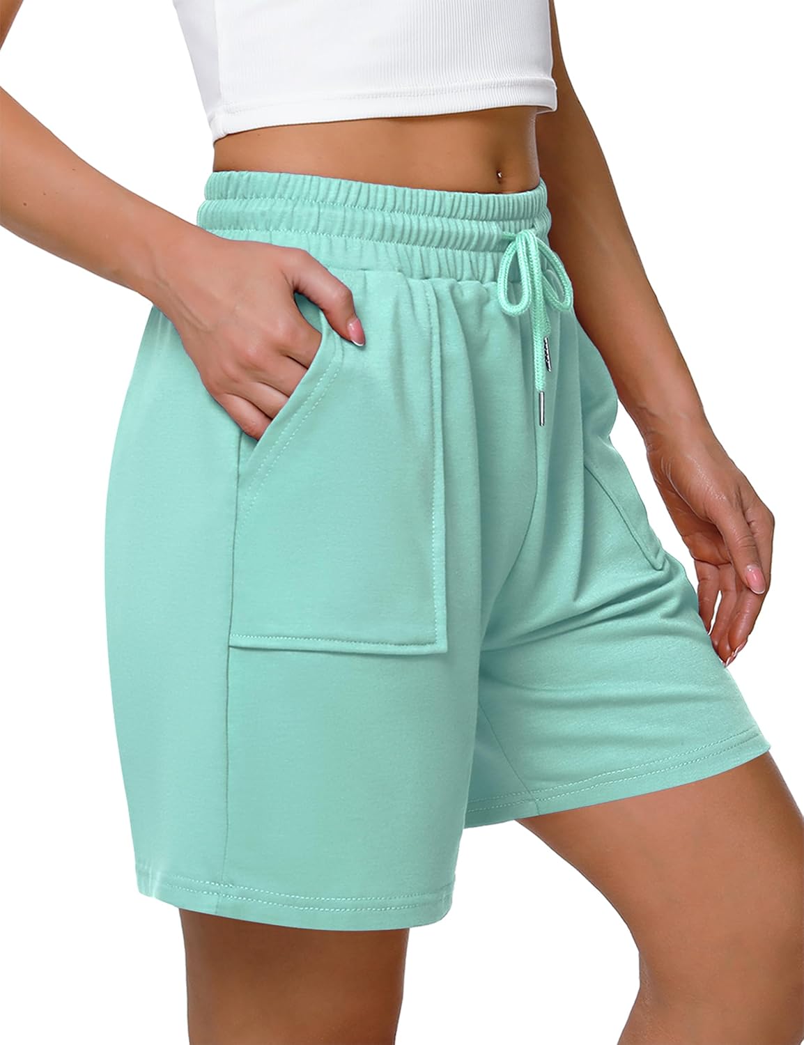 Cowasto Womens Cotton Sweat Shorts Casual Summer Loose Athletic Short Drawstring Waist Lounge Running Shorts with Pockets - Image 3