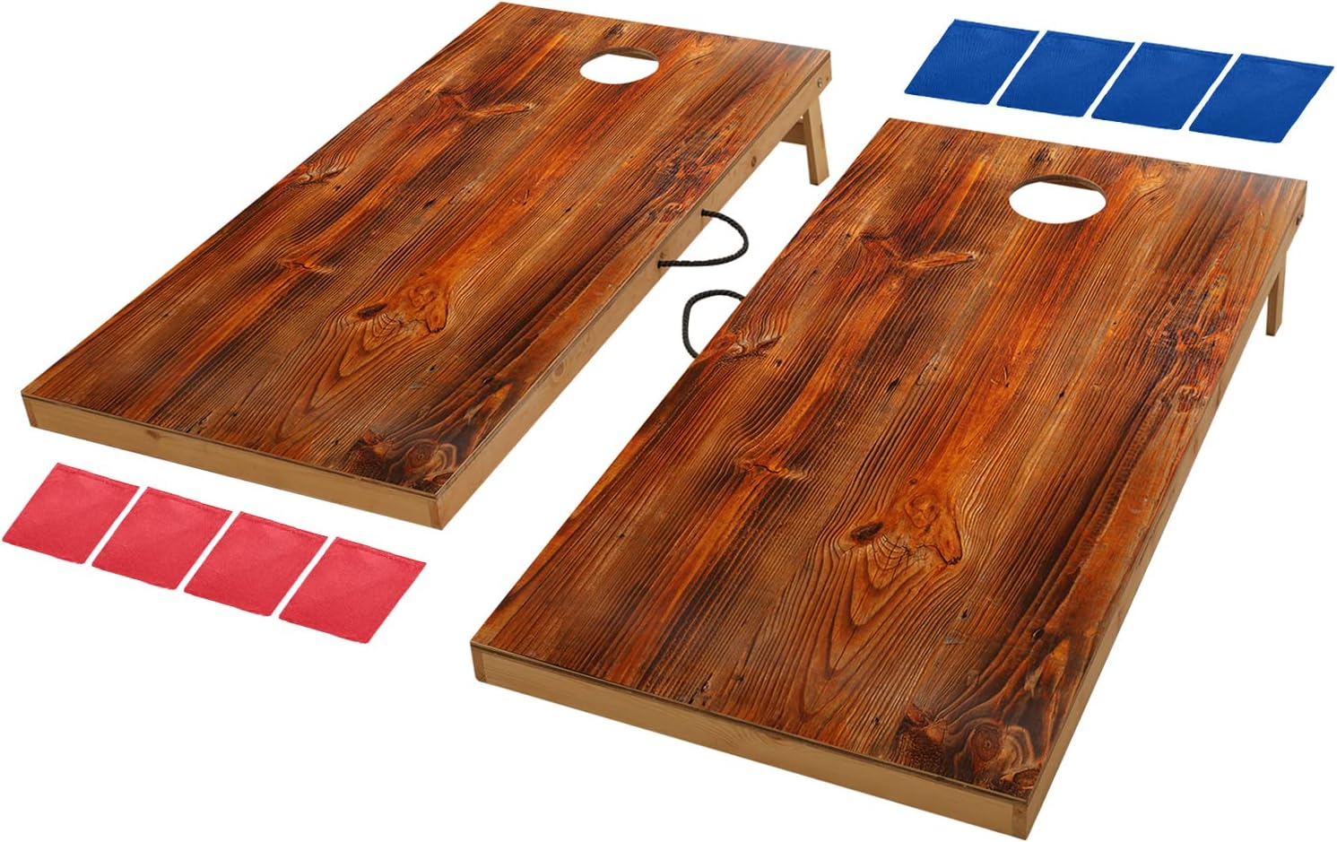 UKASE Solid Wood Regulation Size Cornhole Set, Portable Toss Game with 8 Bean Bags, Durable Wood Grain Printed Surface and Underneath for Indoor and Outdoor