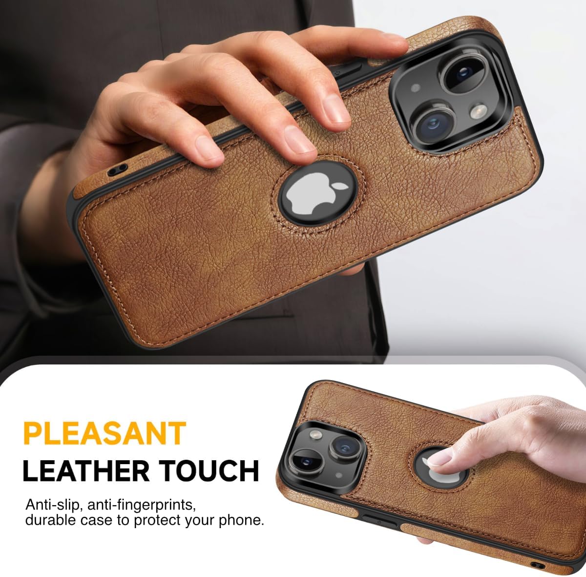 Unique Design Luxury Leather Business Phone Case for iPhone 13 Anti-Slip Scratch Resistant Ultra Slim Protective Case (2021,6.1”) (Brown) - Image 3