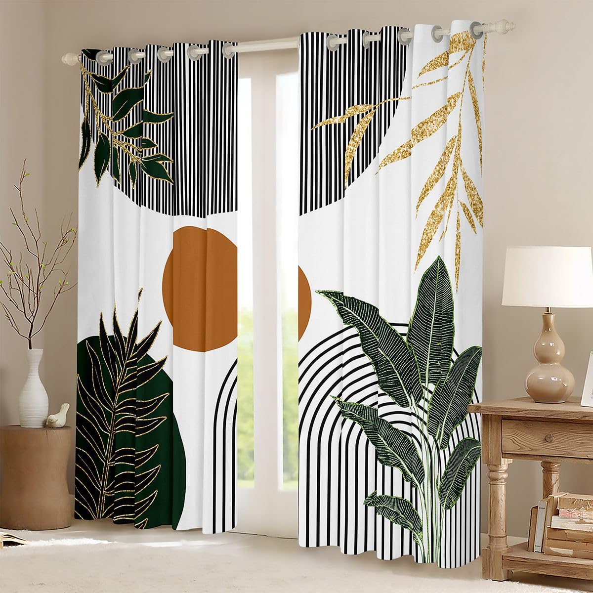 Homewish Lot de 2 Rideau Occultant 140x245cm Boho Milieu du Siècle