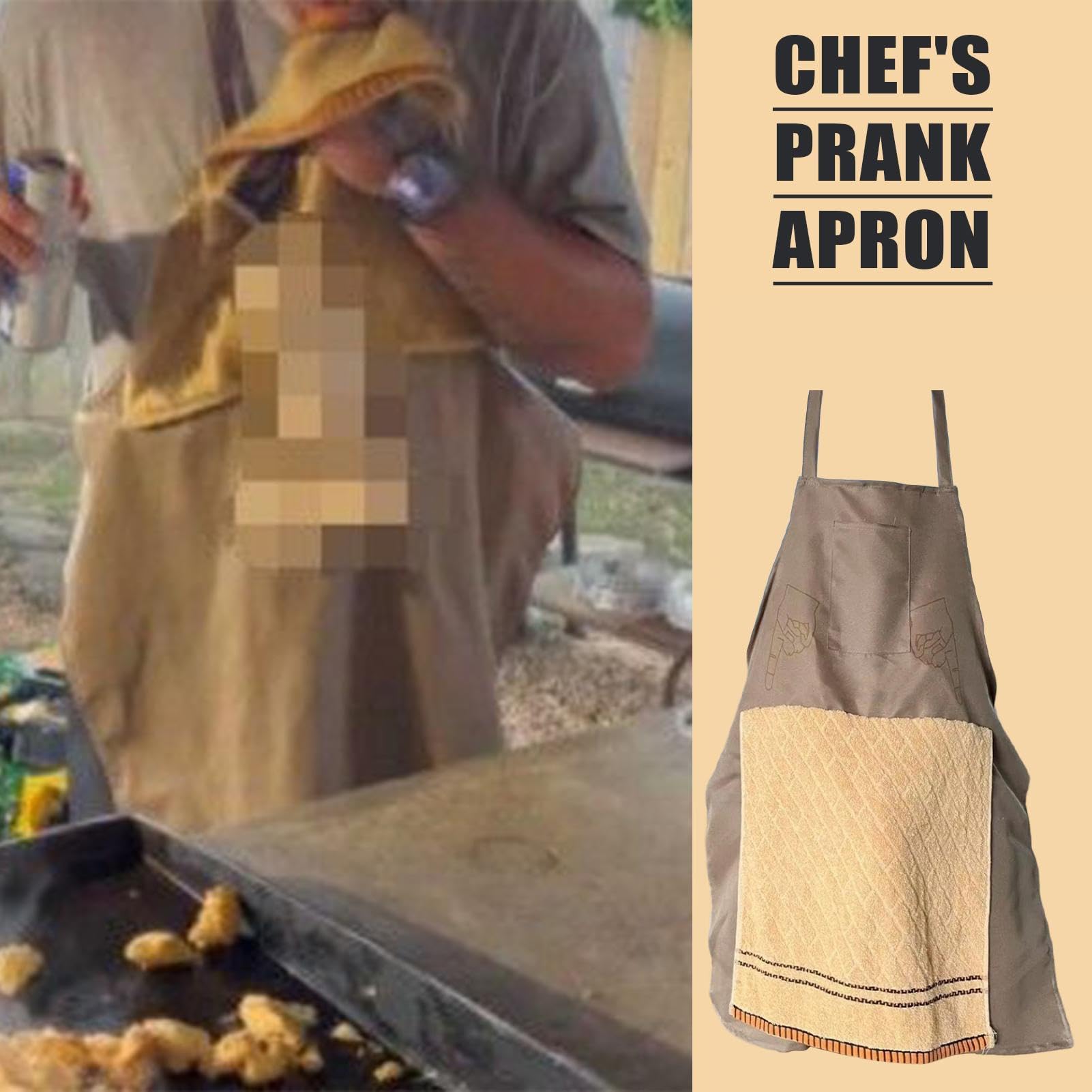 Tablier Humoristique Avec Poche Secrète, Tablier De Farces Hilarants Pour Hommes, Chef's Prank Apron For Men, tablie-r De Farce De Chef, Costume De Chef Drôle Avec Serviette Ouvrable