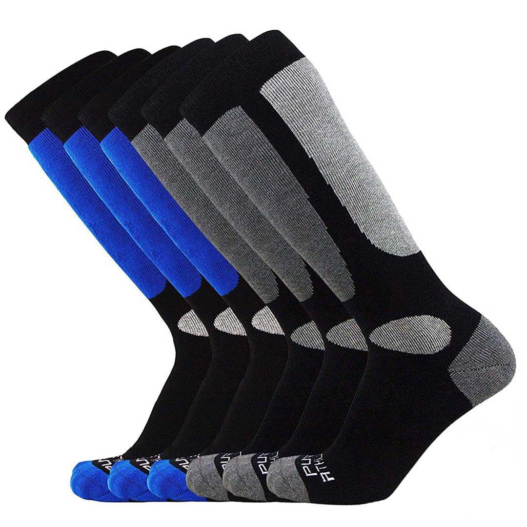 Kids Value Skisocken für Jungen und Mädchen, Snowboarden, Winter, kaltes Wetter, 6 Paar - Schwarz (3)-Blau (3)