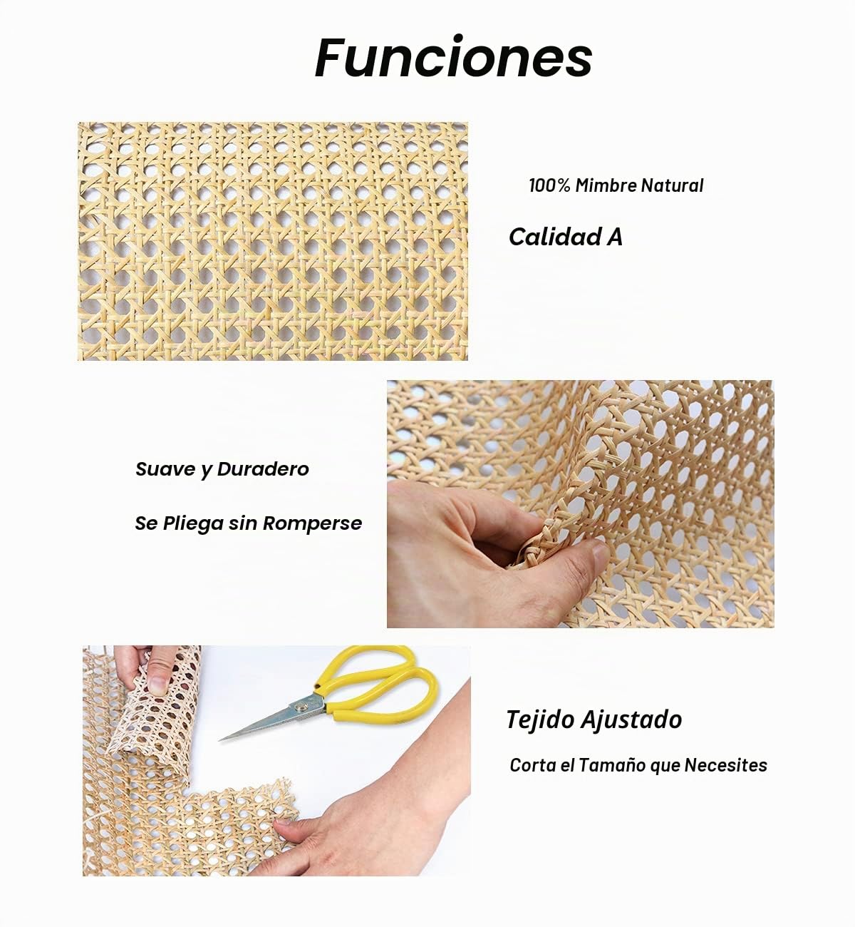 Feyart Rollo de Rejilla de Caña de Ratán Natural Sin Blanquear, Malla de Caña con Patrón Hexagonal 50 x 100 cm - Renovación de Muebles, Proyectos de Bricolaje, Decoración del Hogar