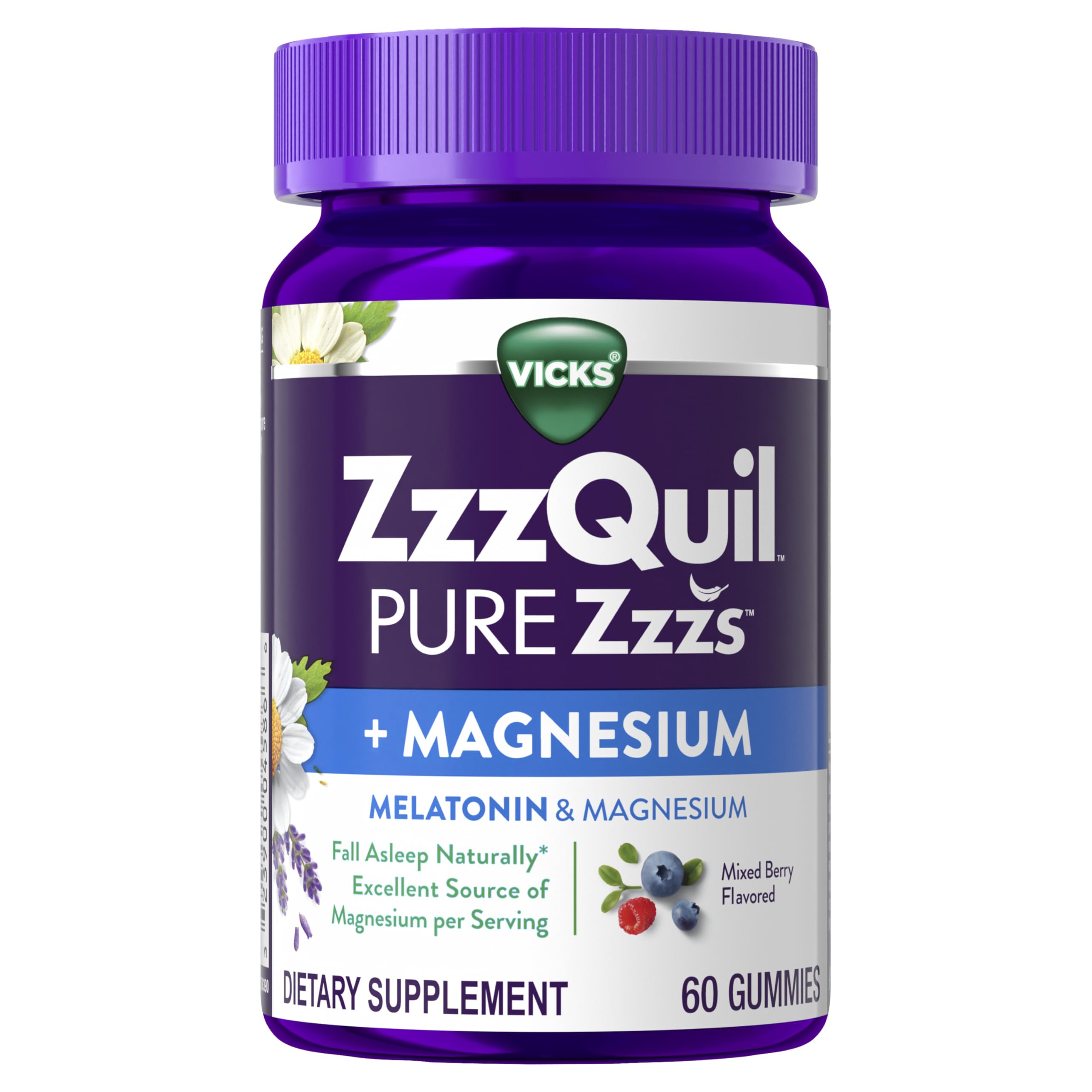 ZzzQuil Pure Zzzs + Magnesium, Sleep Aid, Magnesium Citrate and Melatonin Gummies, Melatonin 2mg, Sleep Aids for Adults, Mixed Berry Flavored, 60 Sleep Gummies — Amazon image 8