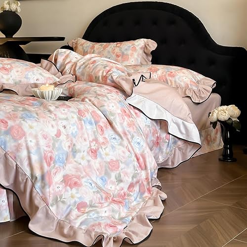 Miniatura 222 de Juego de funda de edredón floral tamaño individual, de algodón suave, 3 piezas, transpirable, con estampado de flores, estilo Shabby Chic, para B