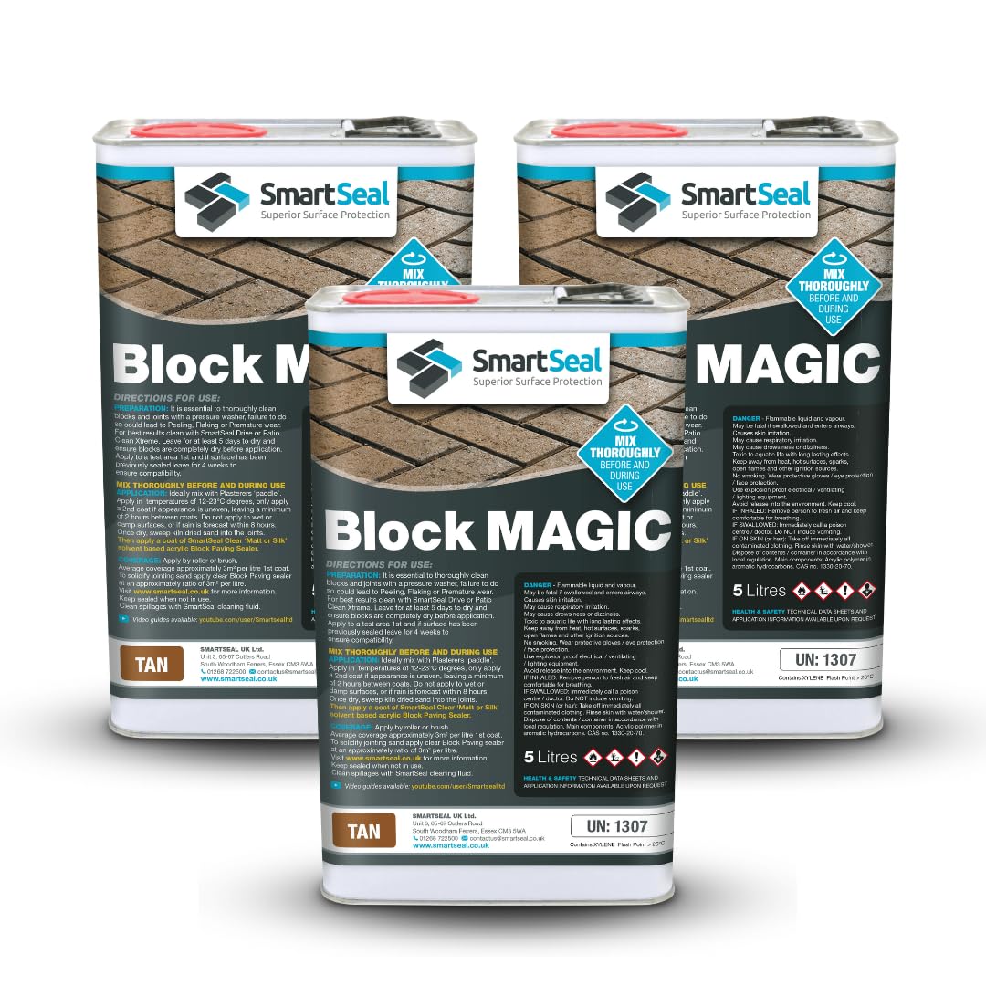 Smartseal ‘Block Magic' – A Re-Colouring Block Paving Sealer. Superior to a Concrete Paint - Transform Old Block Paved Drives or Patios - Easy to Apply (Tan, 3 x 5 Litre)