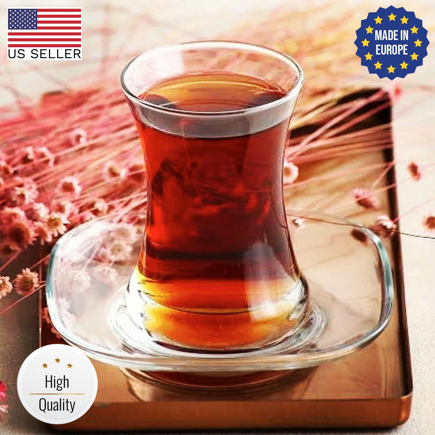 Hakan Turkish Tea Cups | Traditional Turkish Tea Glasses of 6 with Modern Design | Coffee, Espresso Mugs | Slim Waist, Thick Base Clear Glasses | Dishwasher- Safe, 6 oz (175 cc)