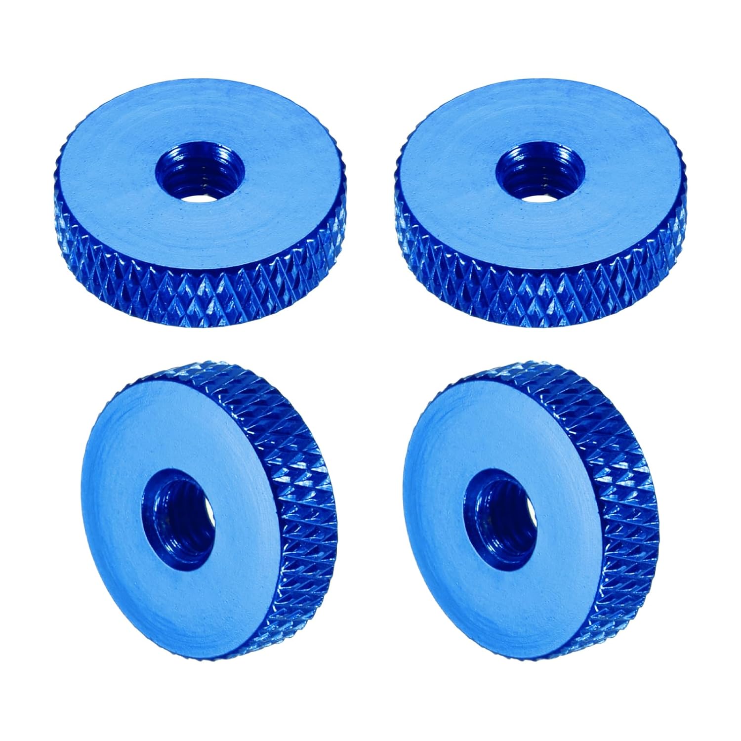 Pack of 4 Aluminium Alloy Knurled Nuts M4 x 14 x 4 mm, Flat Knurled Nut Metal Handle Nut Thread Adapter for Electronic Devices Industrial Machine Assembly, Blue