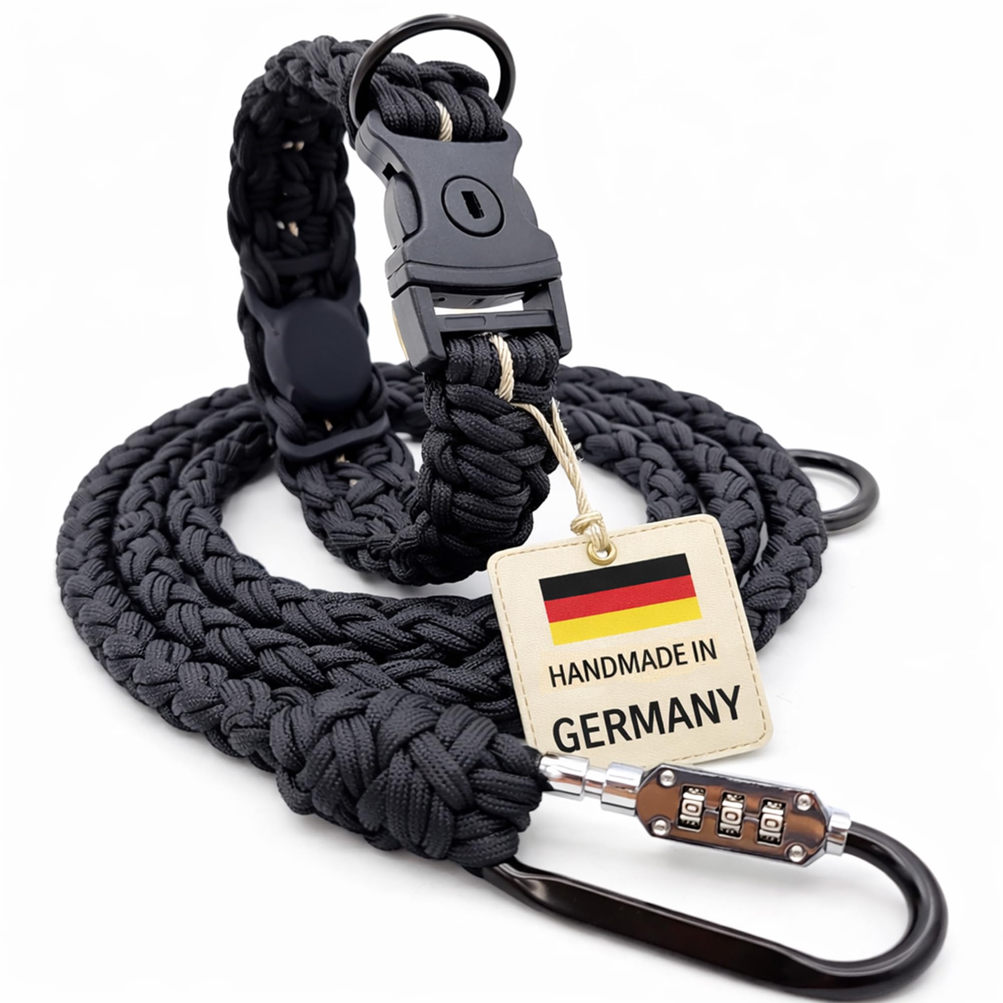 Set Collare e Guinzaglio Antifurto per Cani di Taglia Grande, Bloccabili e Resistenti al Taglio, con Supporto Nascosto per AirTag, in Paracord con Cavo d’Acciaio (Guinzaglio S (150cm))