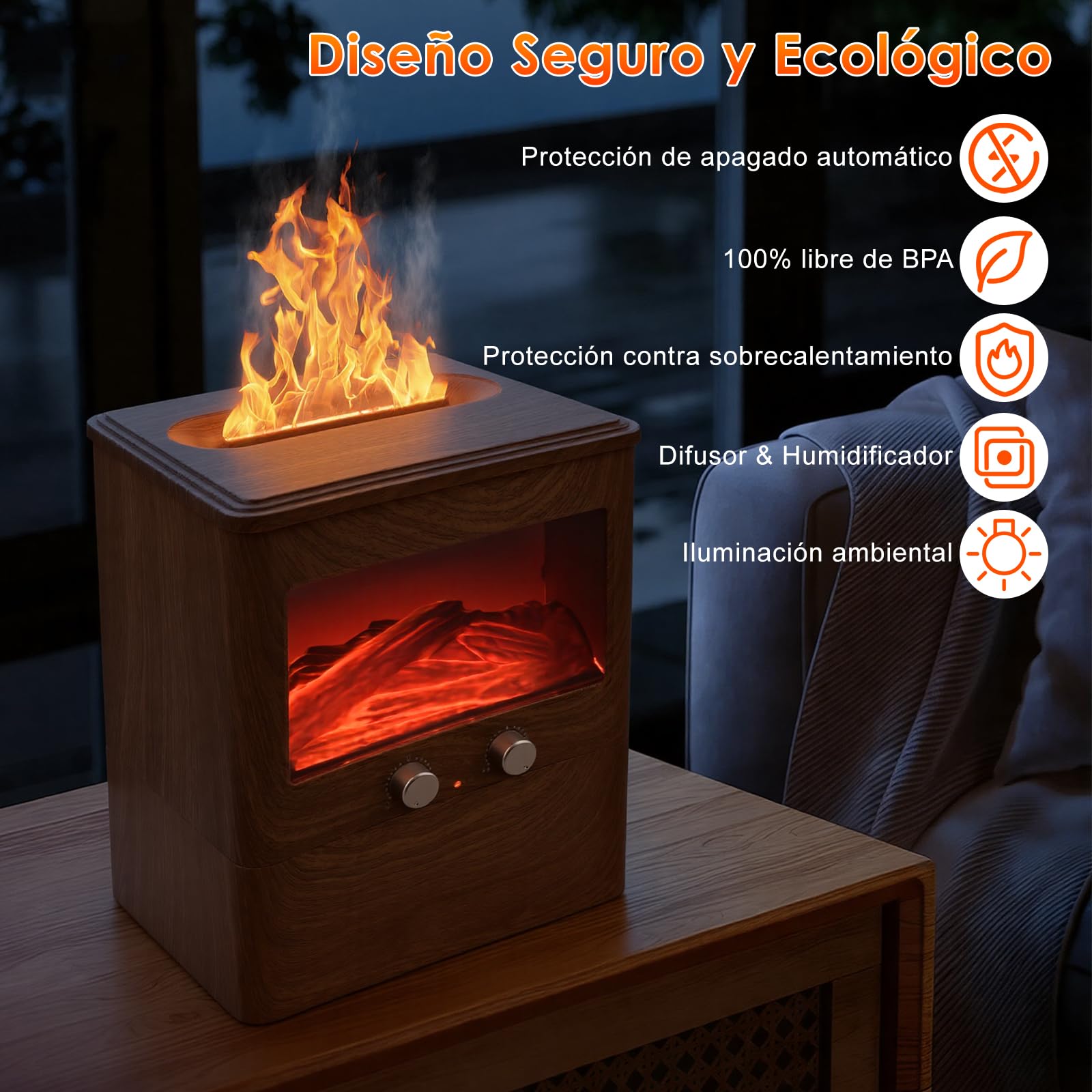 3L Difusor Aceites Esenciales con Chimenea LED Difusor de Aromas Ultrasónico Difusor de Aromaterapia Flame Vaporizador de Esencias para Casa, Yoga