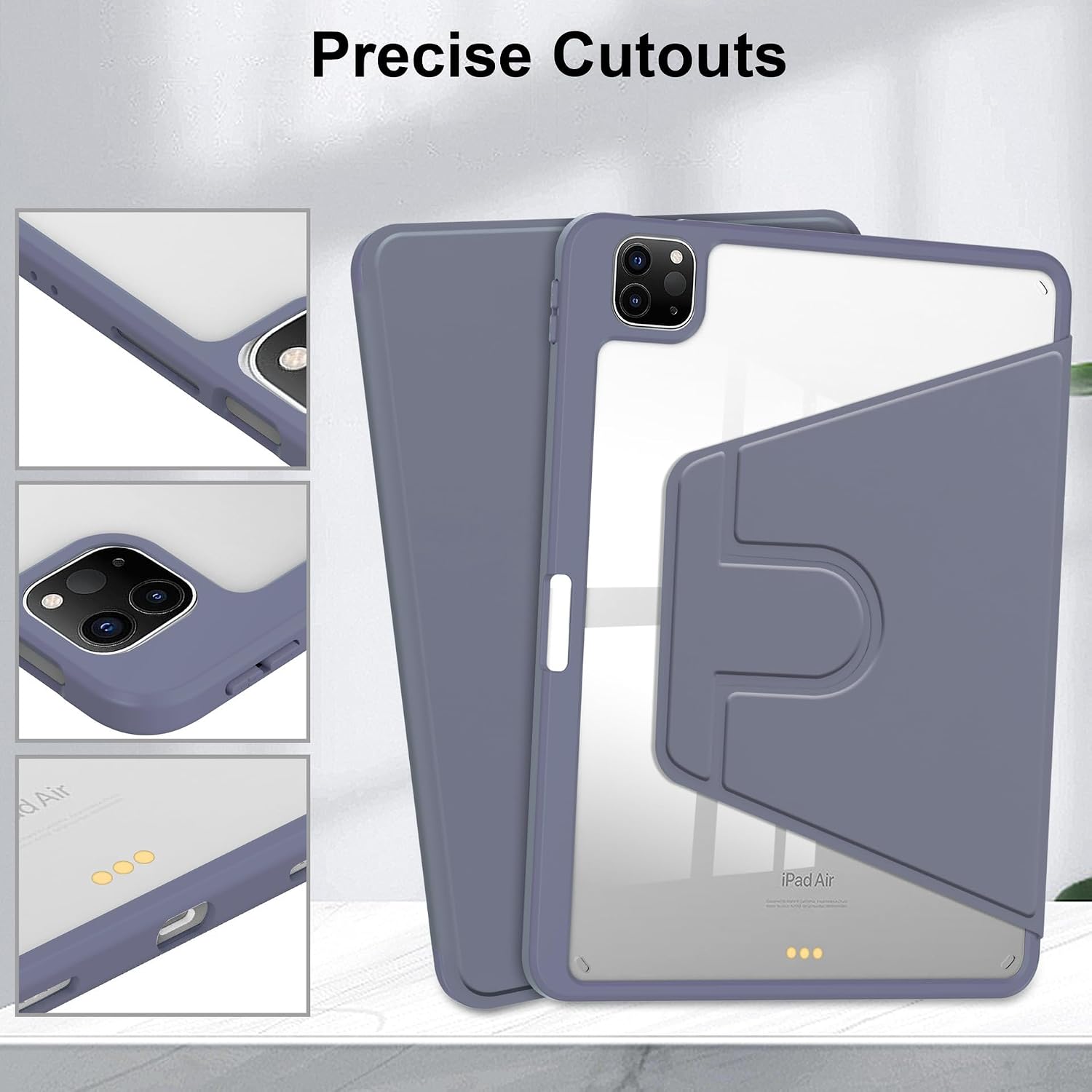 Rotating Case for iPad Mini 5 2019/Mini 4 2015 (5th/4th Generation 7.9 inch) with Pencil Holder,360 Degree Rotation Protective Stand Slim Cover Clear Back,Auto Wake/Sleep (Lavender, for iPad Mini 4/5)
